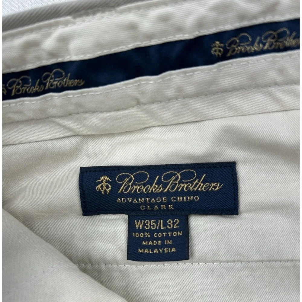 Brooks Brothers Advantage Chino Clark Pants Men's 35x32 Beige‎ Khaki Flat Front